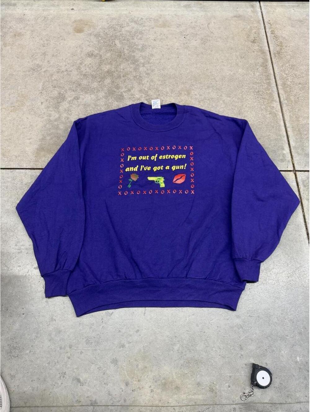 vintage im out of estrogen and ive got a gun purple made in usa crewneck size xl